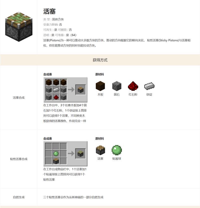 我的世界中活塞的使用方法是什么？活塞有哪些功能？